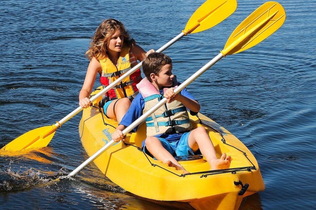 Brother and Sister on Kayak on Table Rock Lake