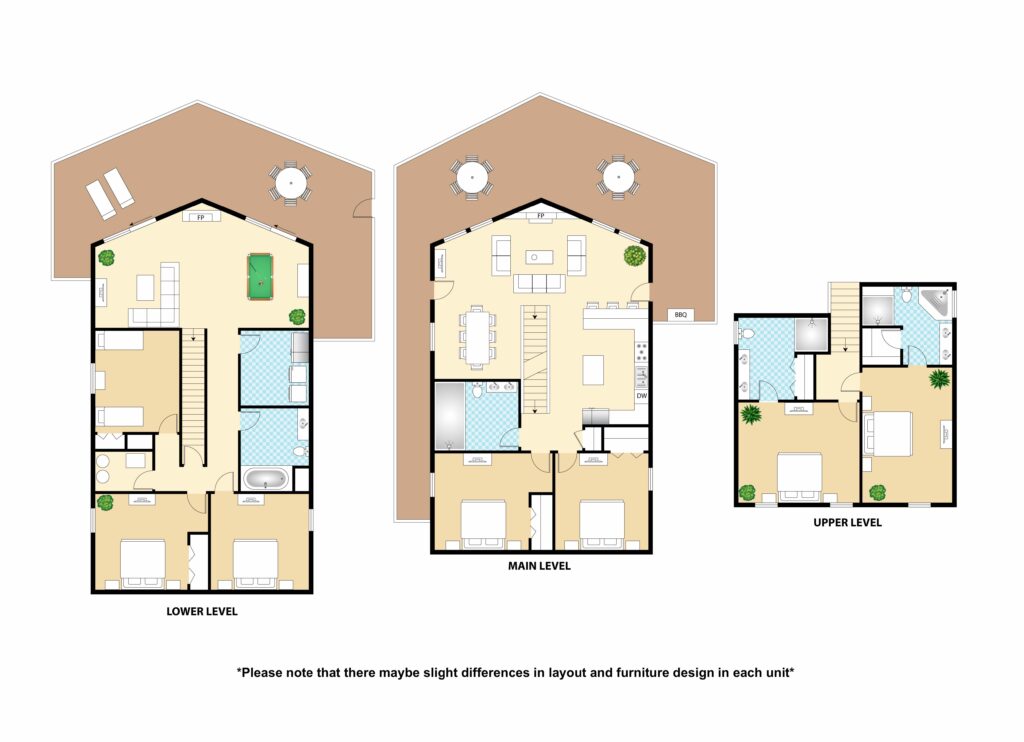 Graphic layout of Branson Shores Resorts 7 bedroom the lodges at Table Rock Lake.