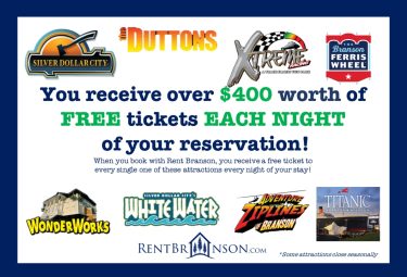 Graphic showing our Branson Vacation Rental Free Ticket Offers.